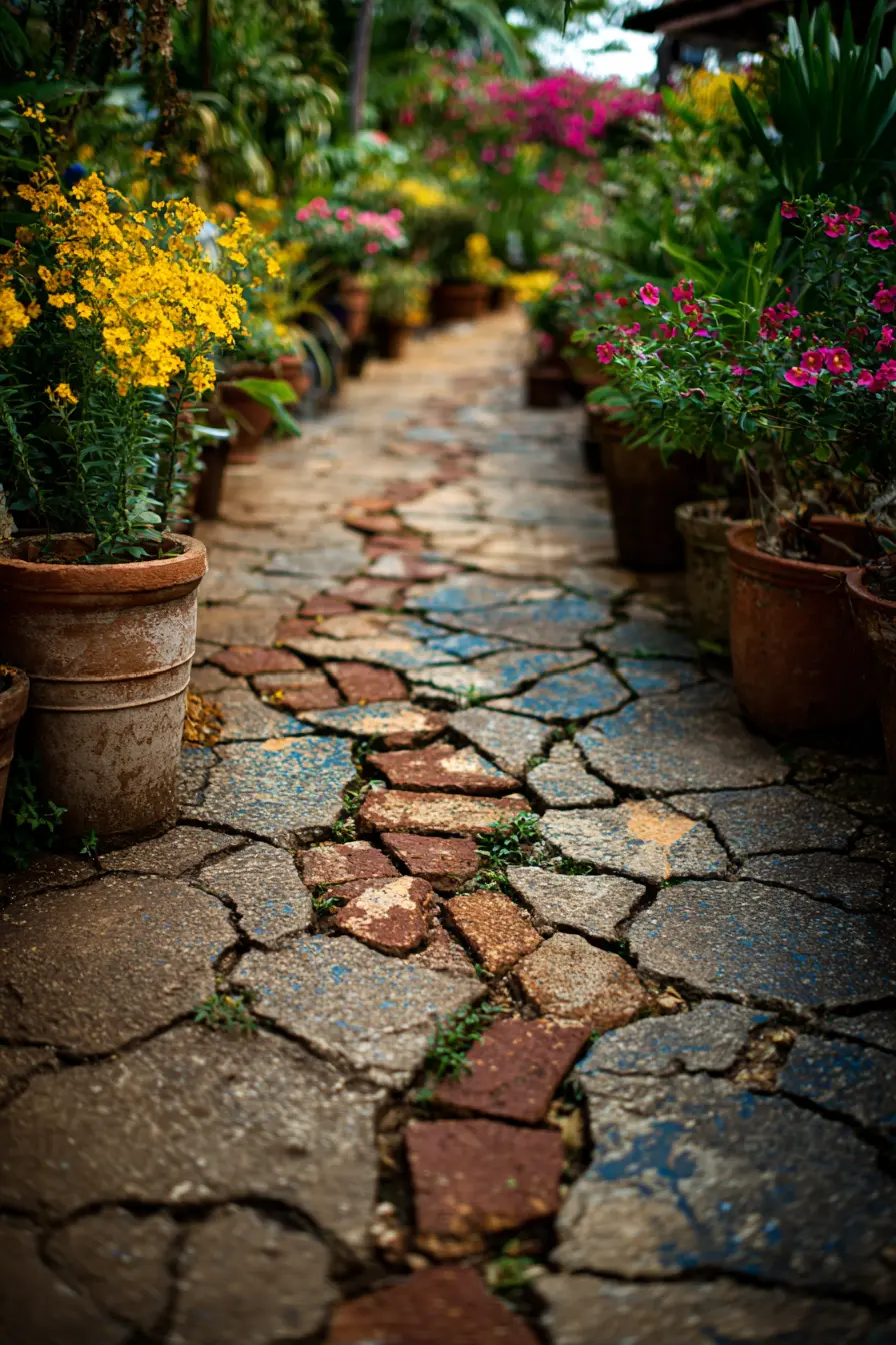 Rustic Walkway with Mixed Stone and Brick