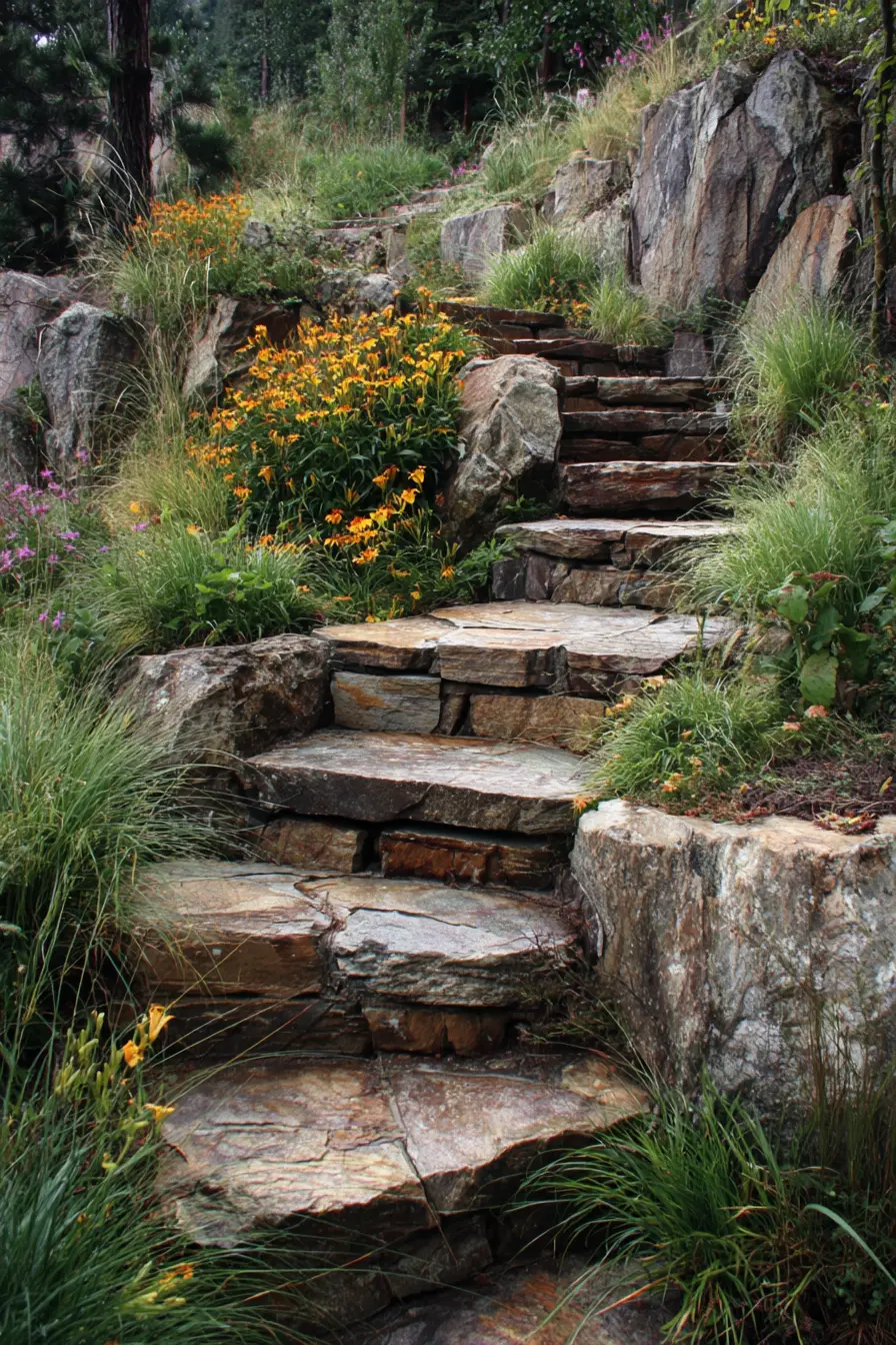 Natural Stone Stair Risers with Rugged Beauty