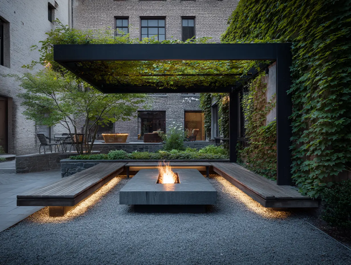 Install a Pergola With Vine Above the Fire Pit for Natural Shade