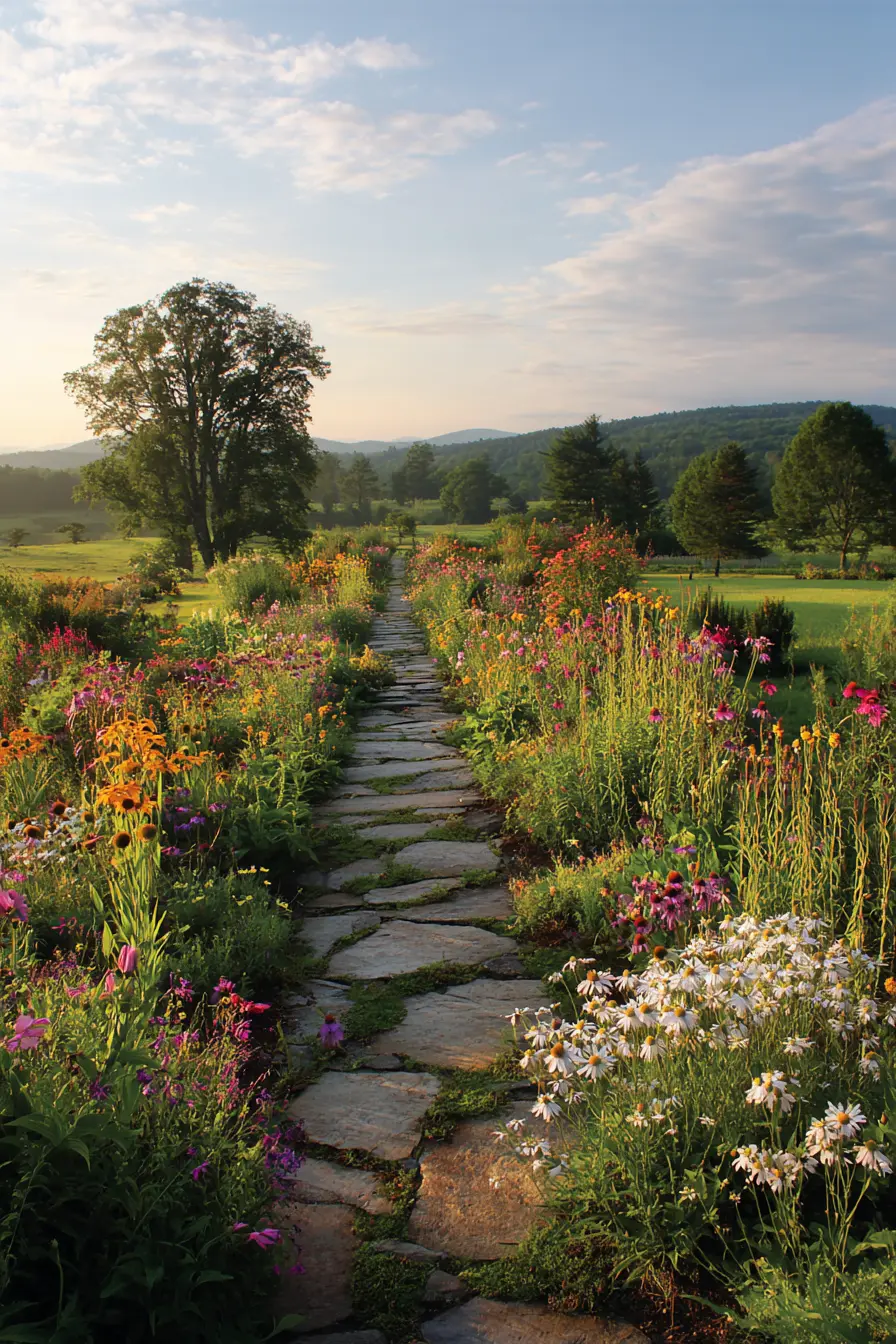 Natural Stone Path through Wildflowers