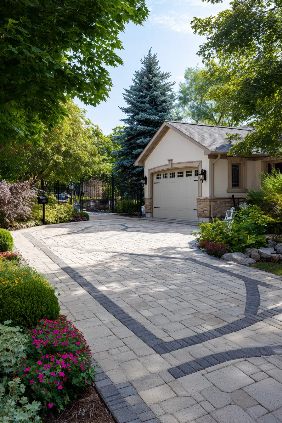 Neat Driveway with Bright Flower Borders