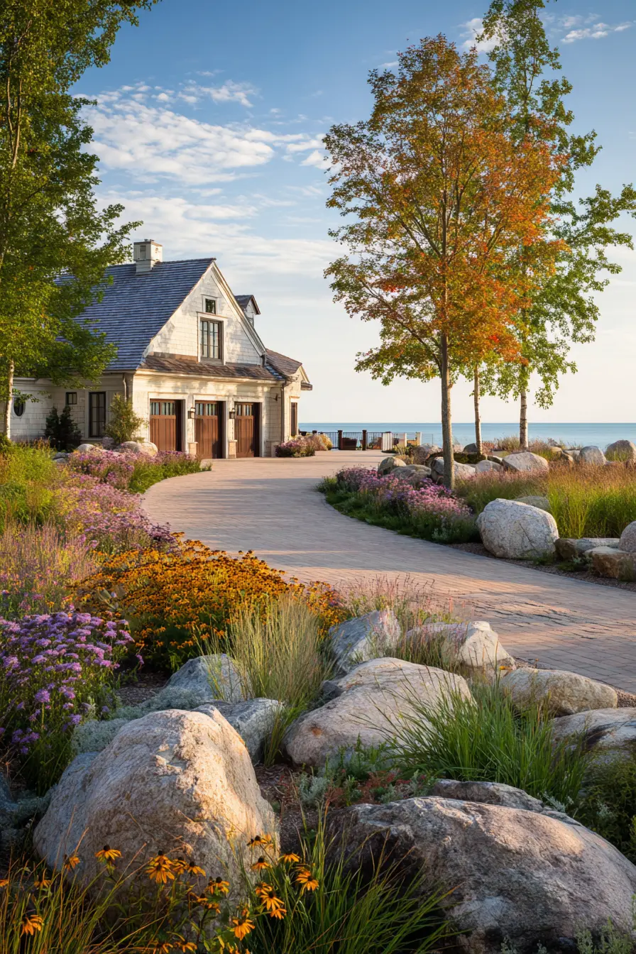 Coastal Driveway with Natural Stone and Wild Blooms