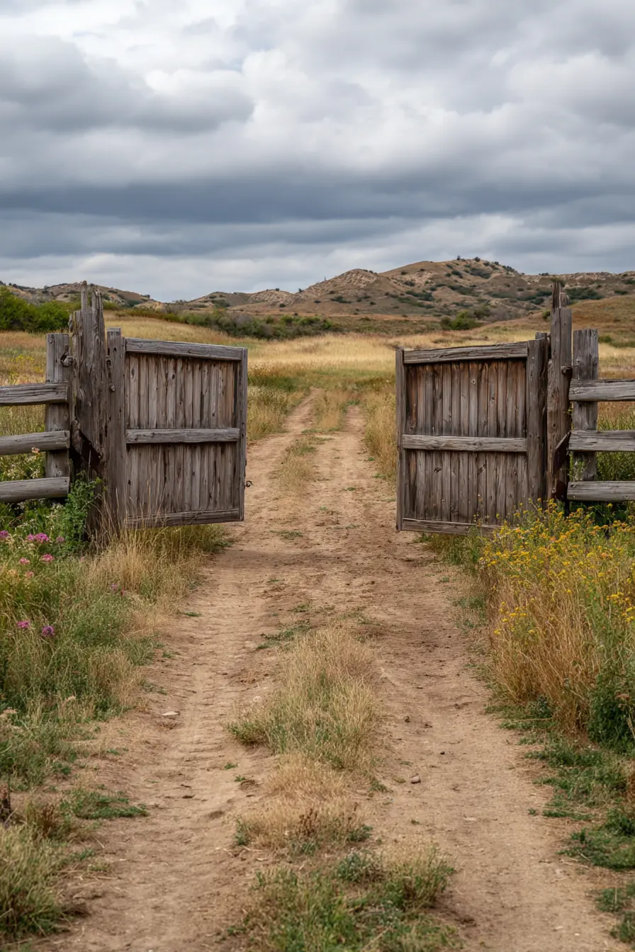 Rustic Ranch Driveway with Wooden Gate