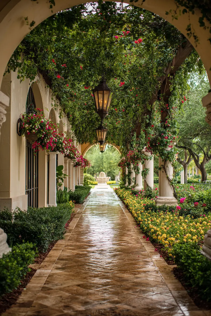 Vine Draped Portico for Shaded Driveway