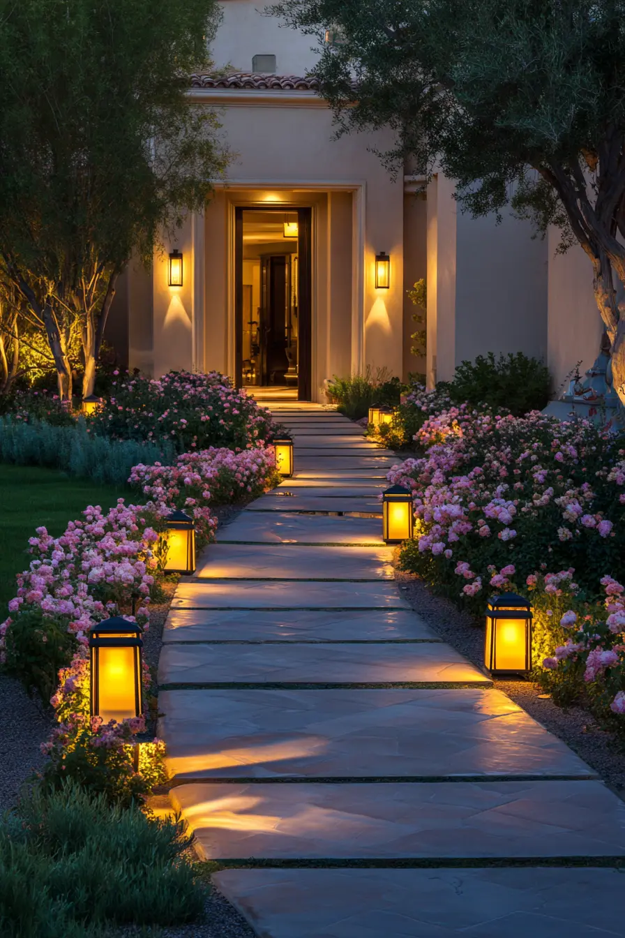 Driveway Entrance with Pathway Lighting