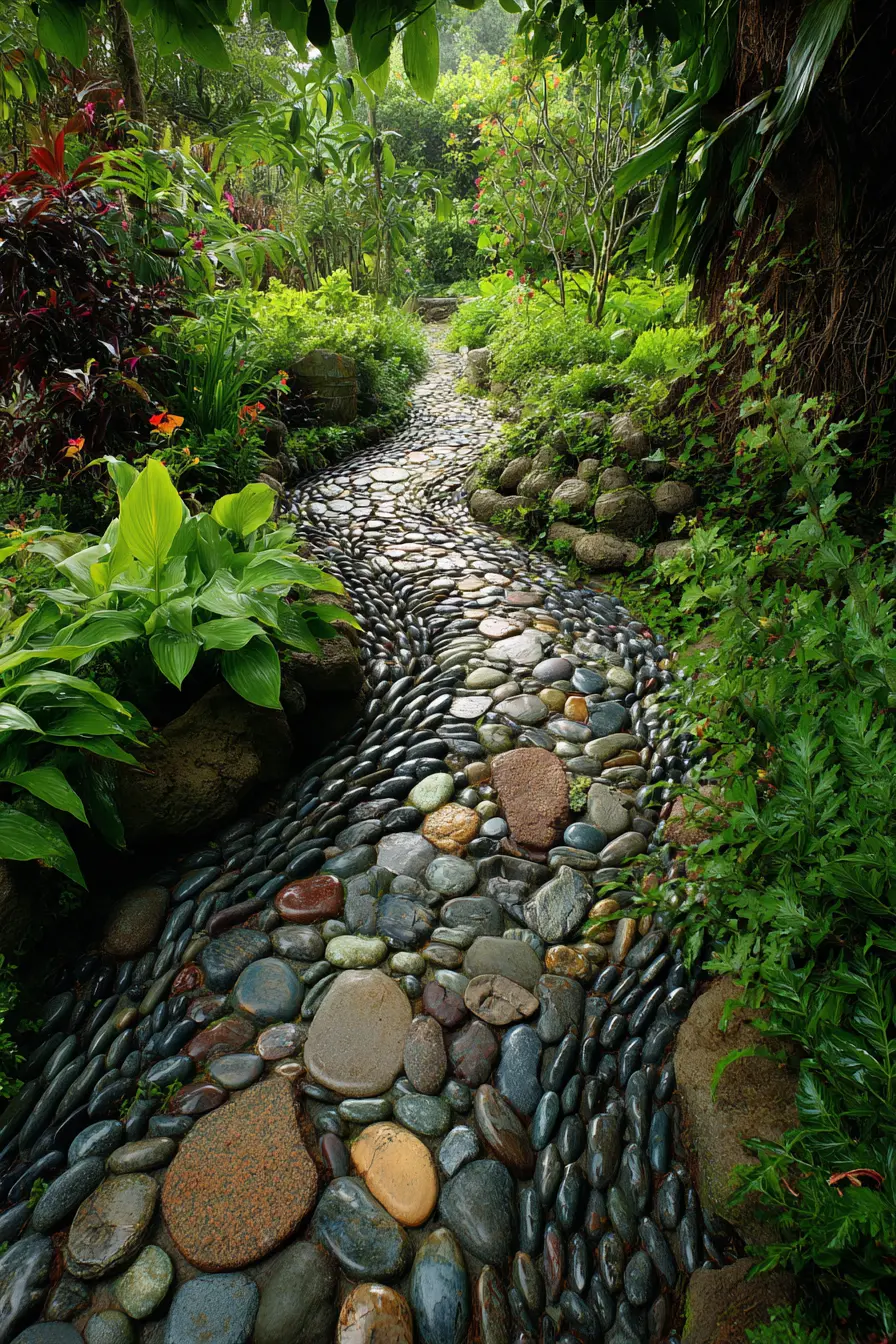 Pebble Walkway with a Flowing River Look