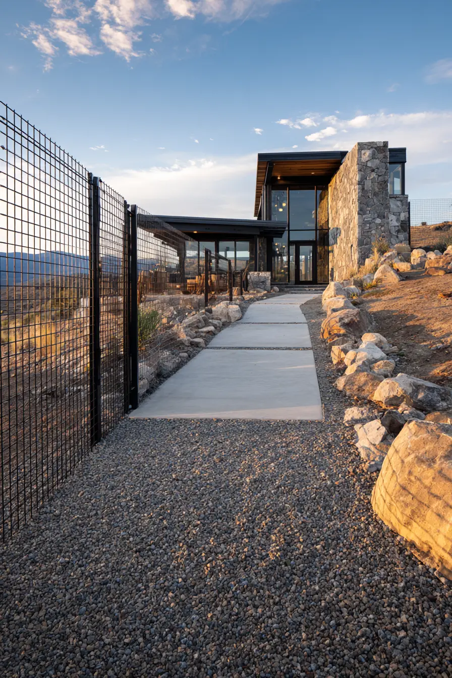 Modern Wire Fence for a Minimal Driveway Barrier