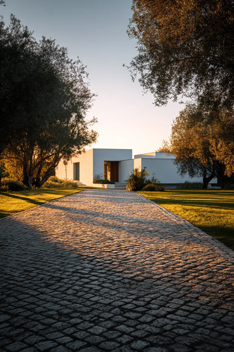 Minimalist Cobblestone Driveway with Contemporary Charm