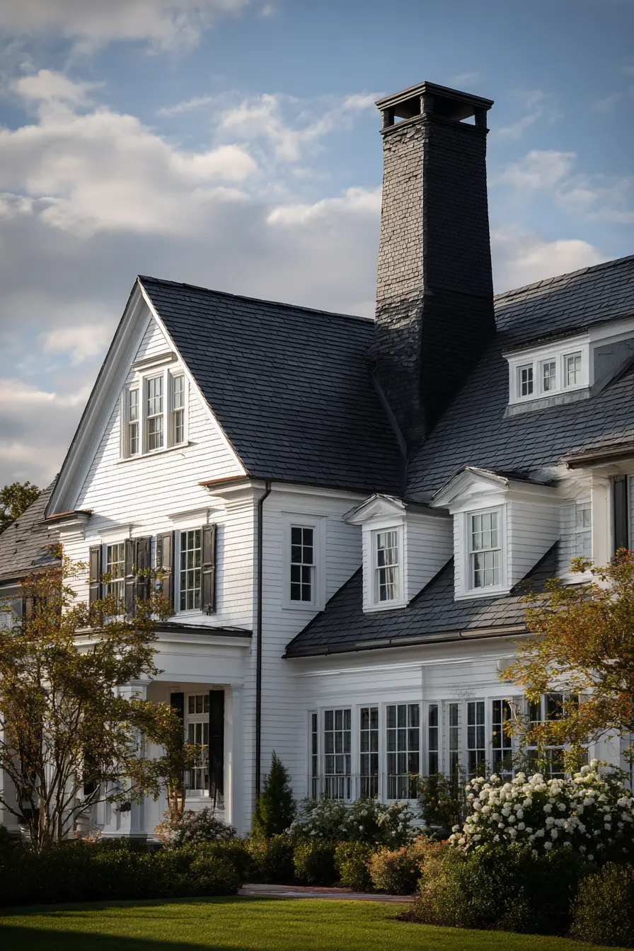 Classic White Home with Black Painted Chimney