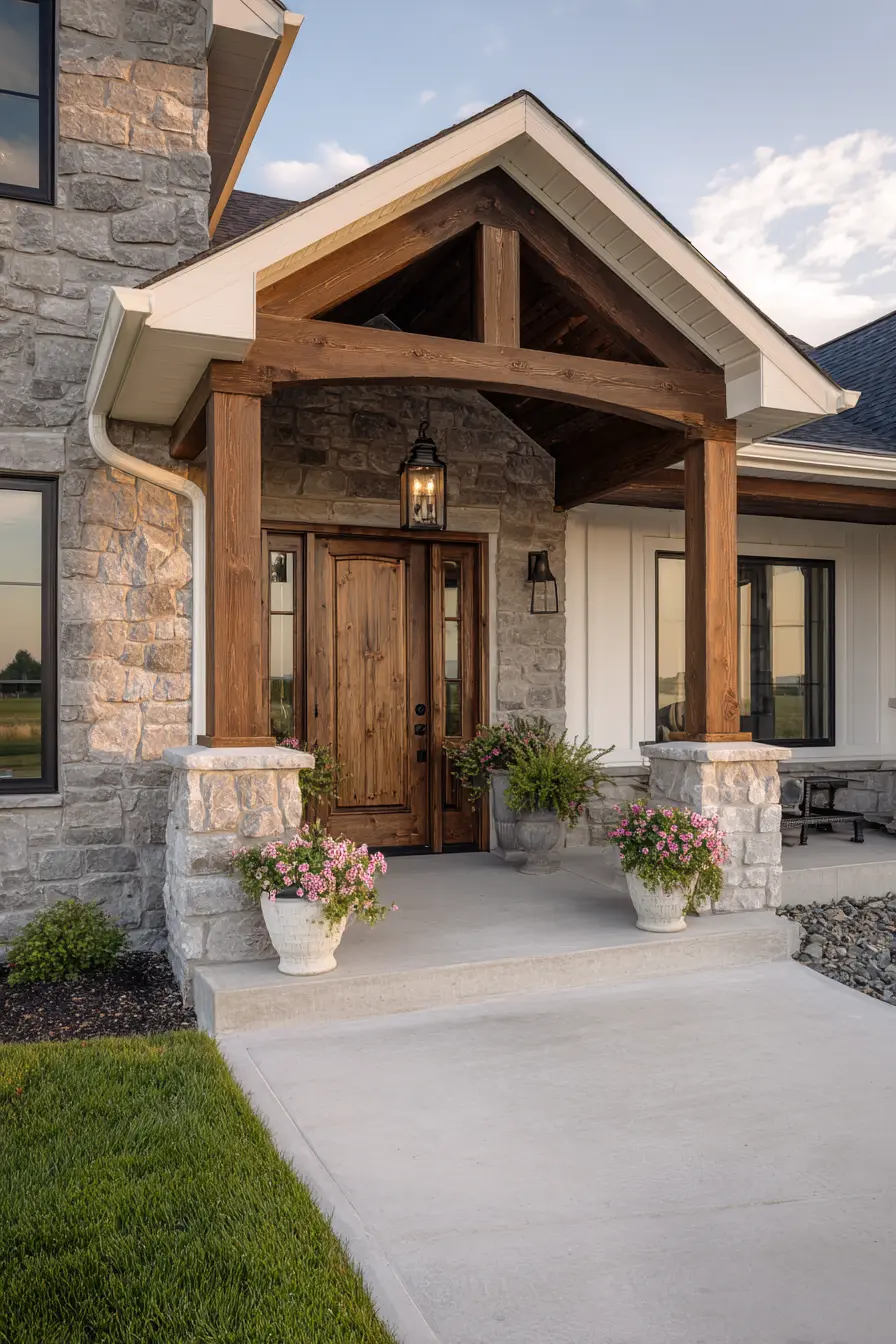 Rustic Porch with Timber Overhang Roof