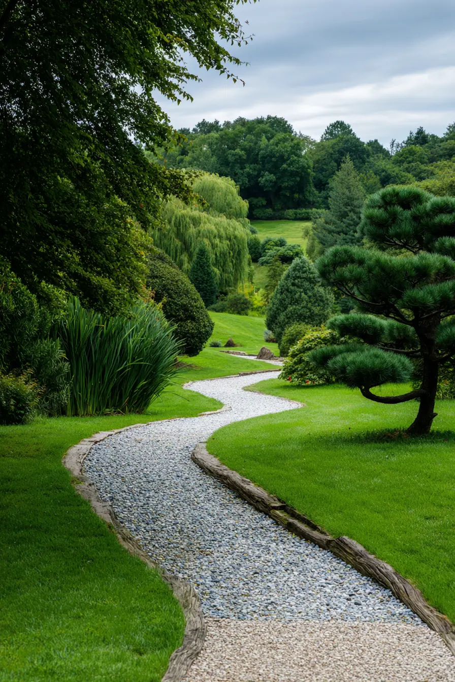 Winding Gravel Pathway Through Lush Green Landscape