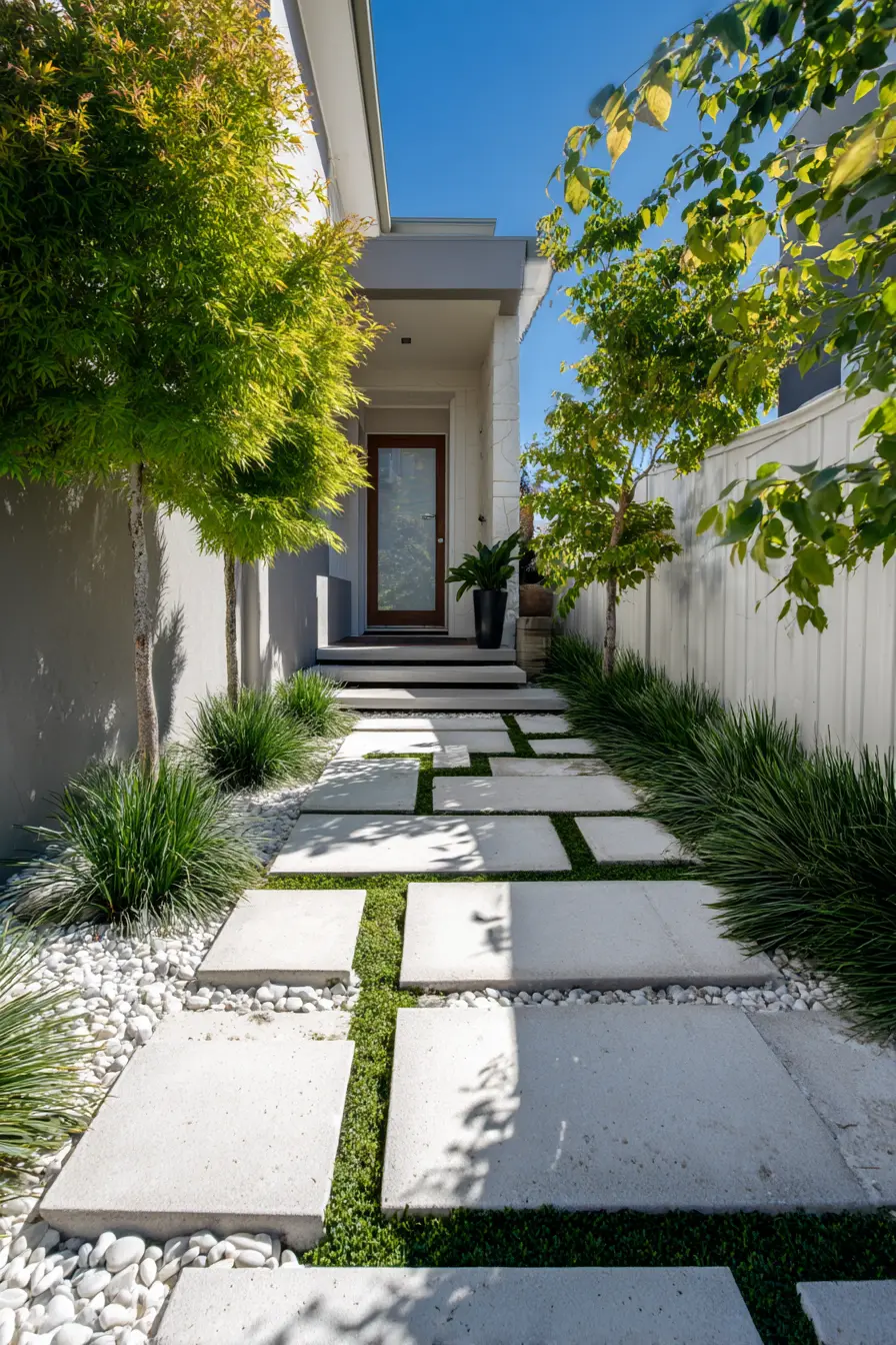 Modern Pathway with Geometric Paving Stones