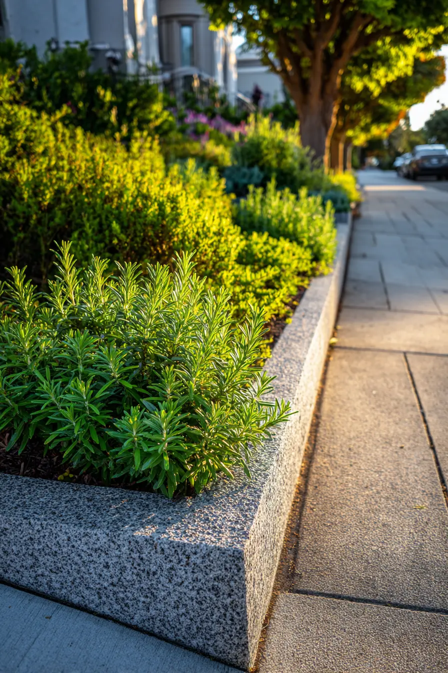 Sleek Granite Edge with Lush Greenery