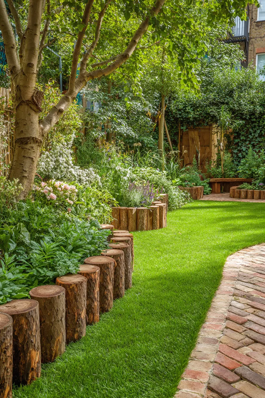 Log Edging for a Rustic Lawn Border