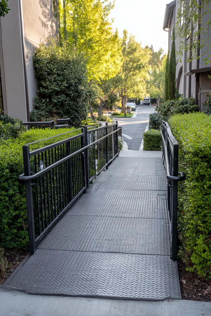 Sturdy Black Metal Ramp Handrail for Outdoor Access
