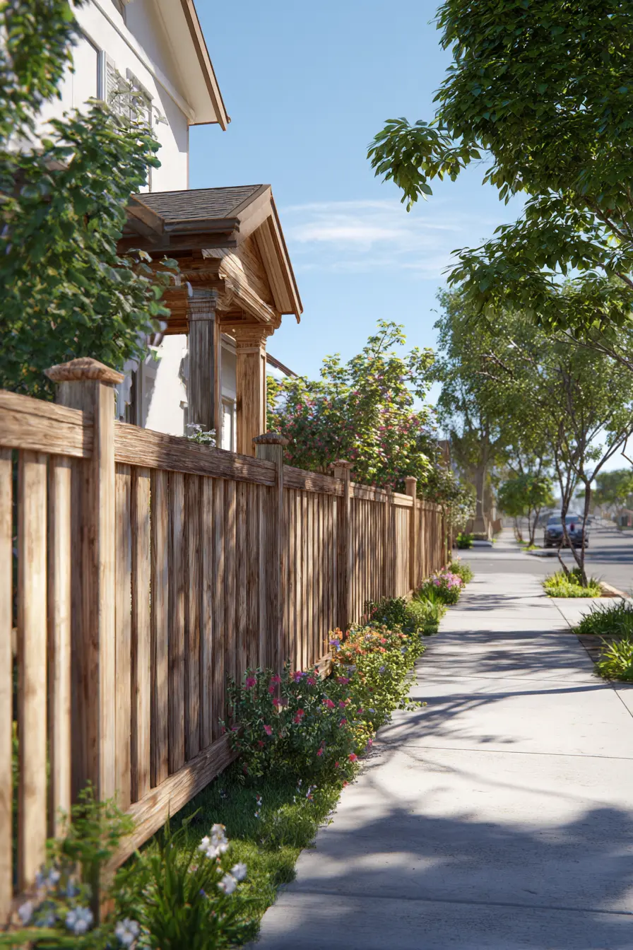 Wooden Fence Driveway Divider with Garden Touch