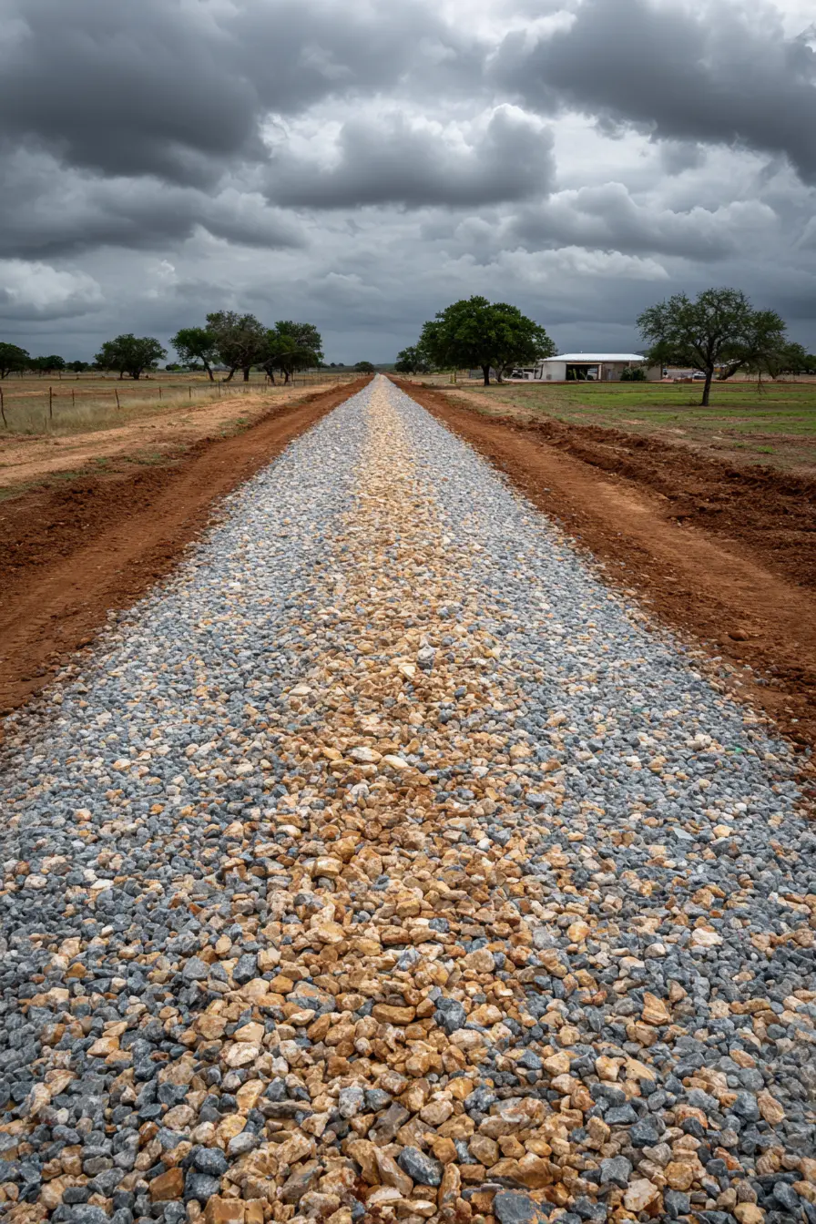 Long Country Driveway with Rustic Gravel Mix