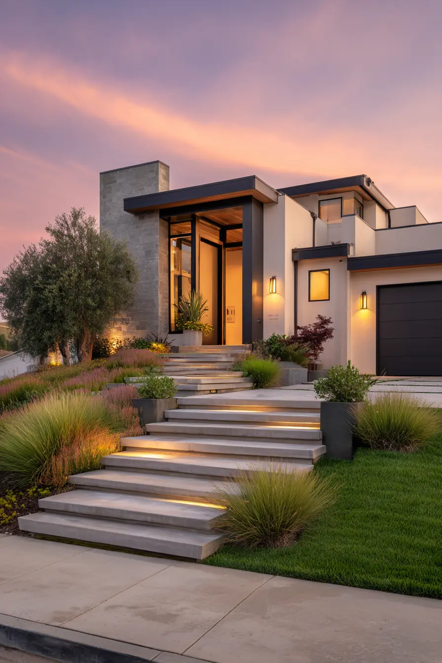 Modern Concrete Steps with Ambient Lighting