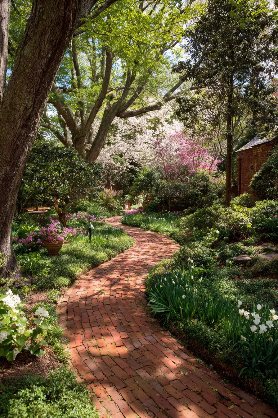 Classic Brick Walkway with Garden Elegance