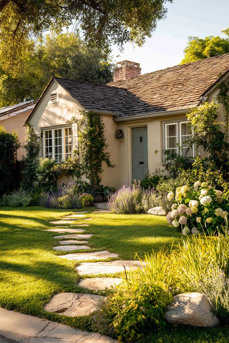 Rustic Stone Path Edging with Cottage Charm