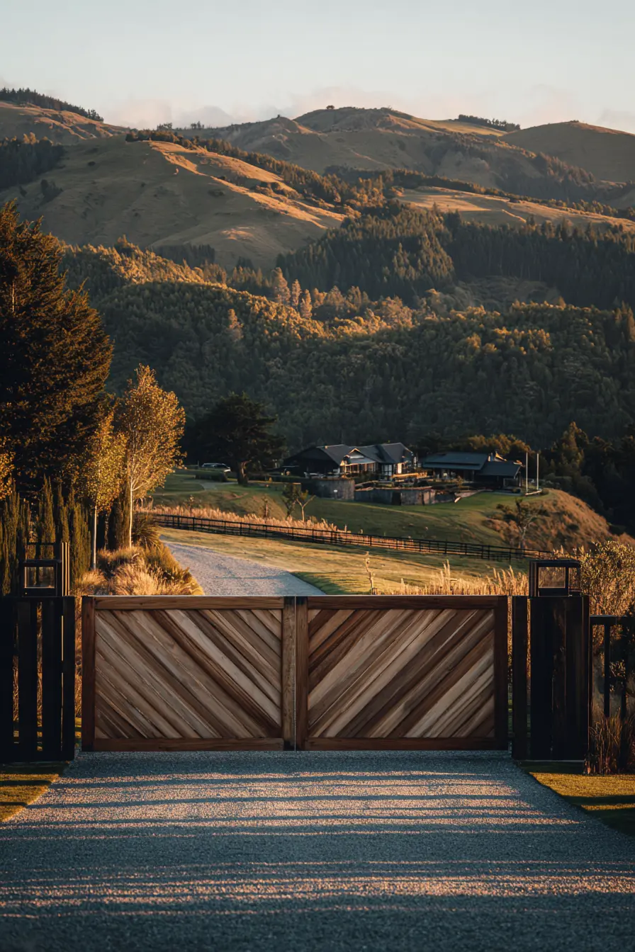 Wooden Gate Entrance with Mountain Views