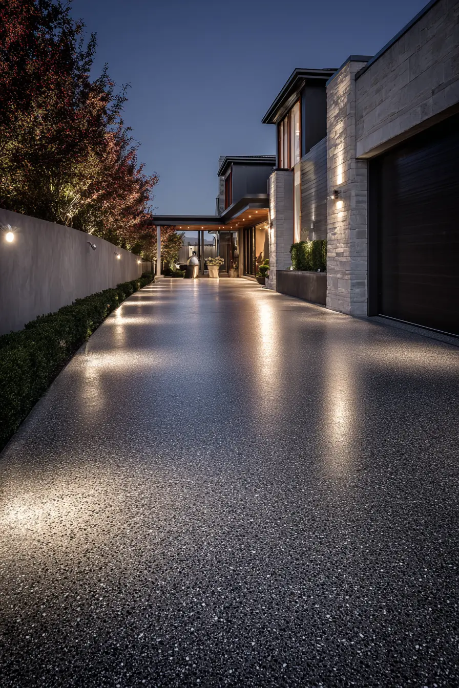 Sleek Exposed Aggregate Concrete Driveway