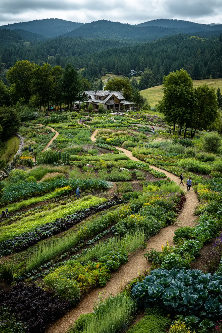Winding Paths Through a Hillside Vegetable Garden