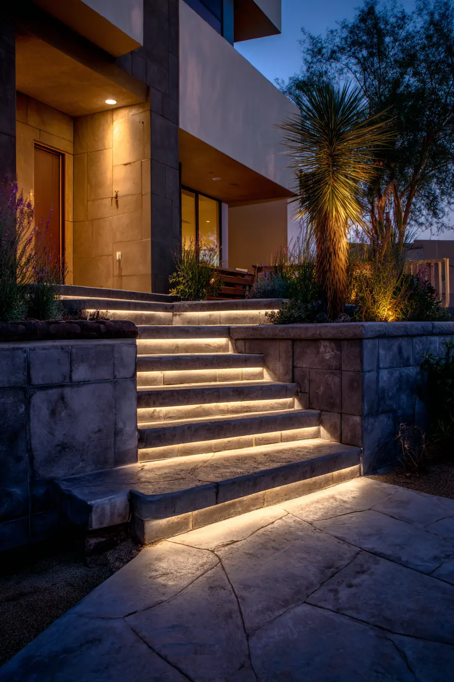 Modern Concrete Stairs with Ambient Lighting