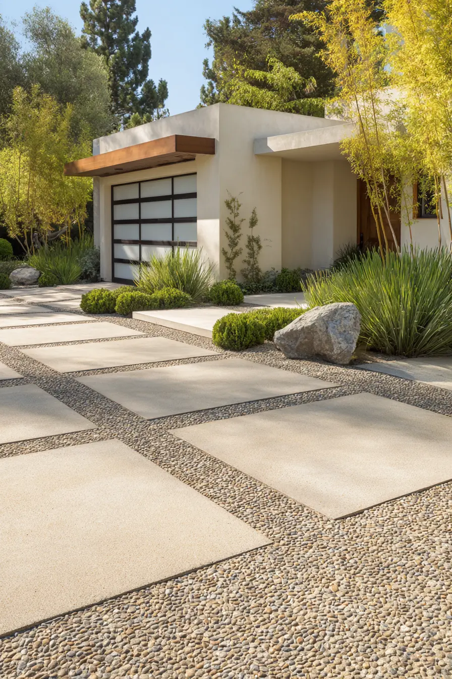 Contemporary Gravel Driveway with Geometric Design