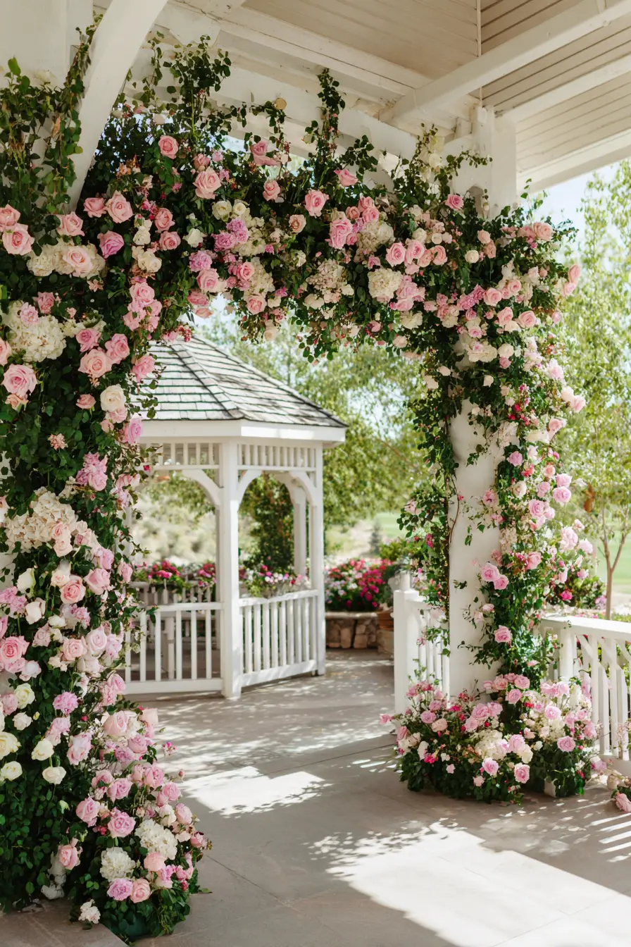 Garden Walkway with Blush Rose Arch
