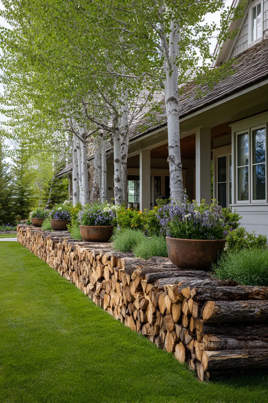 Stacked Wood Barrier with Rustic Flair