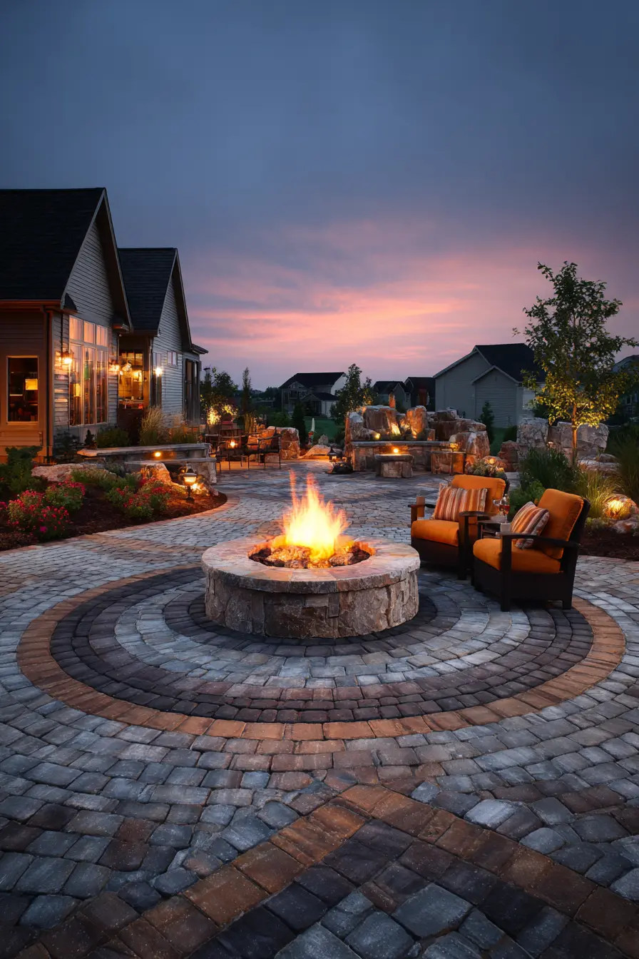 Circular Brick Paver Fire Pit Patio