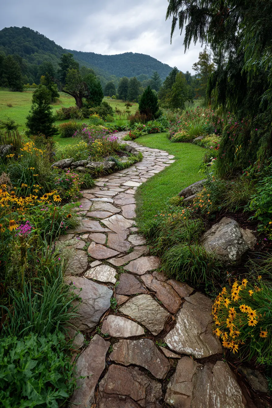 Natural Stone Grass Walkway in a Meadow Garden