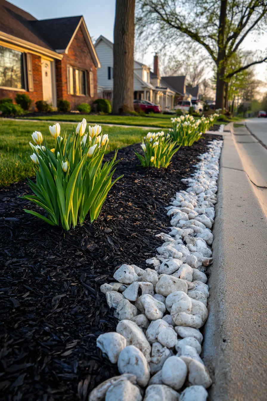 Bright River Rock Border with Fresh Tulips