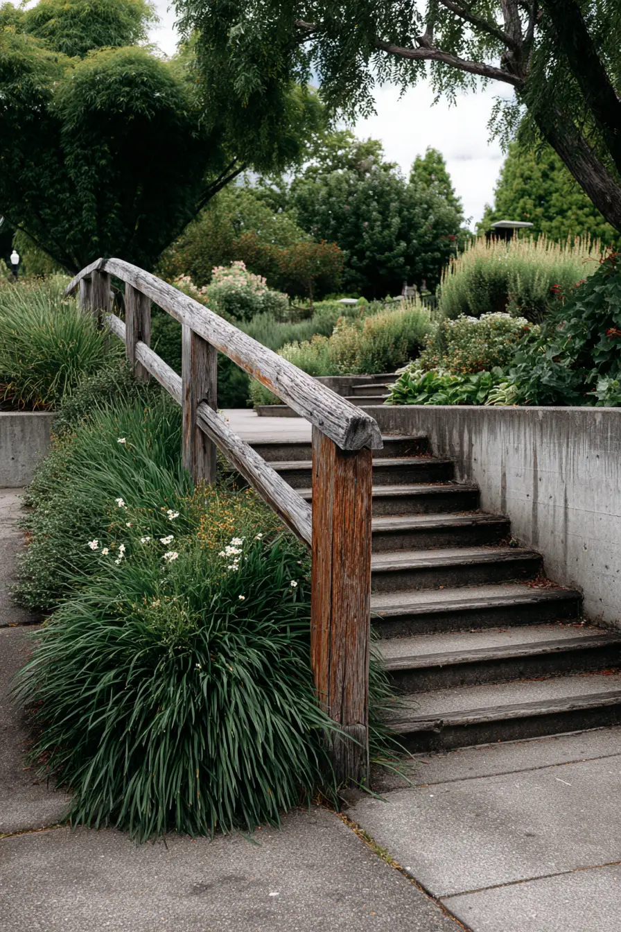 Weathered Wooden Handrail for Garden Steps