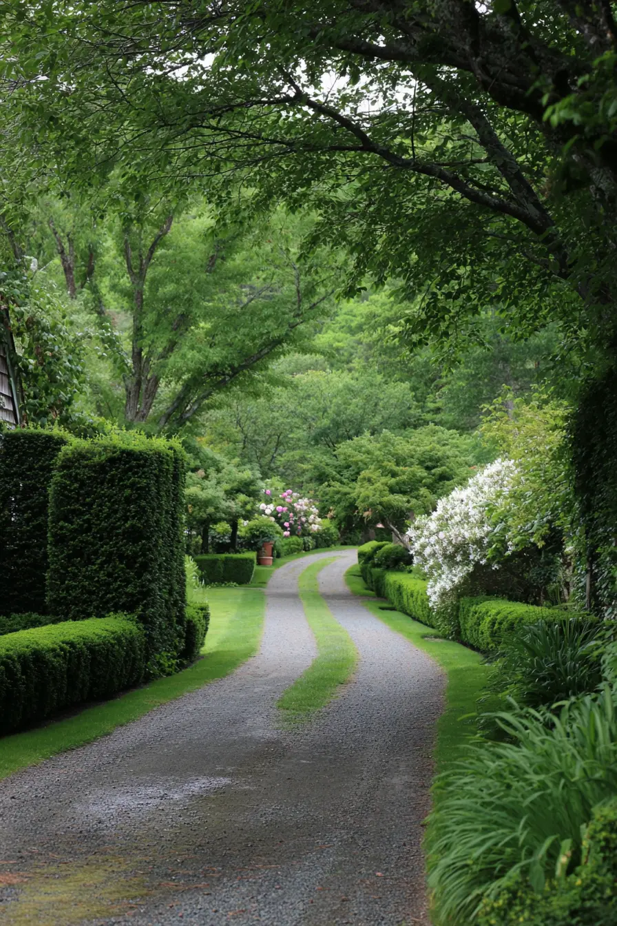 Green Hedge Fence for a Natural Driveway Border
