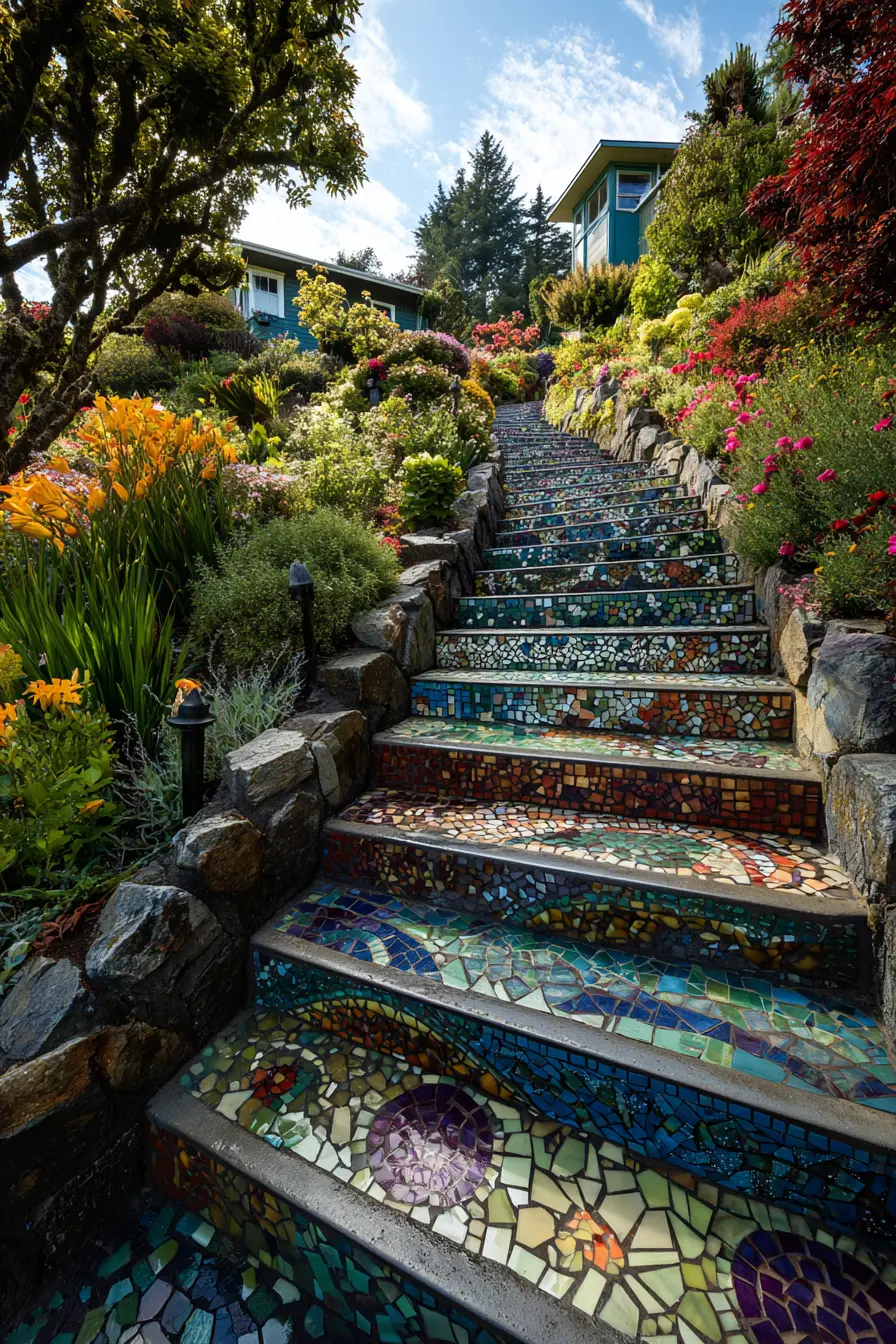 Colorful Mosaic Garden Stairs