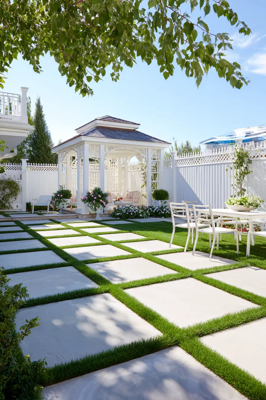 Elegant Garden with Grass and Paver Path