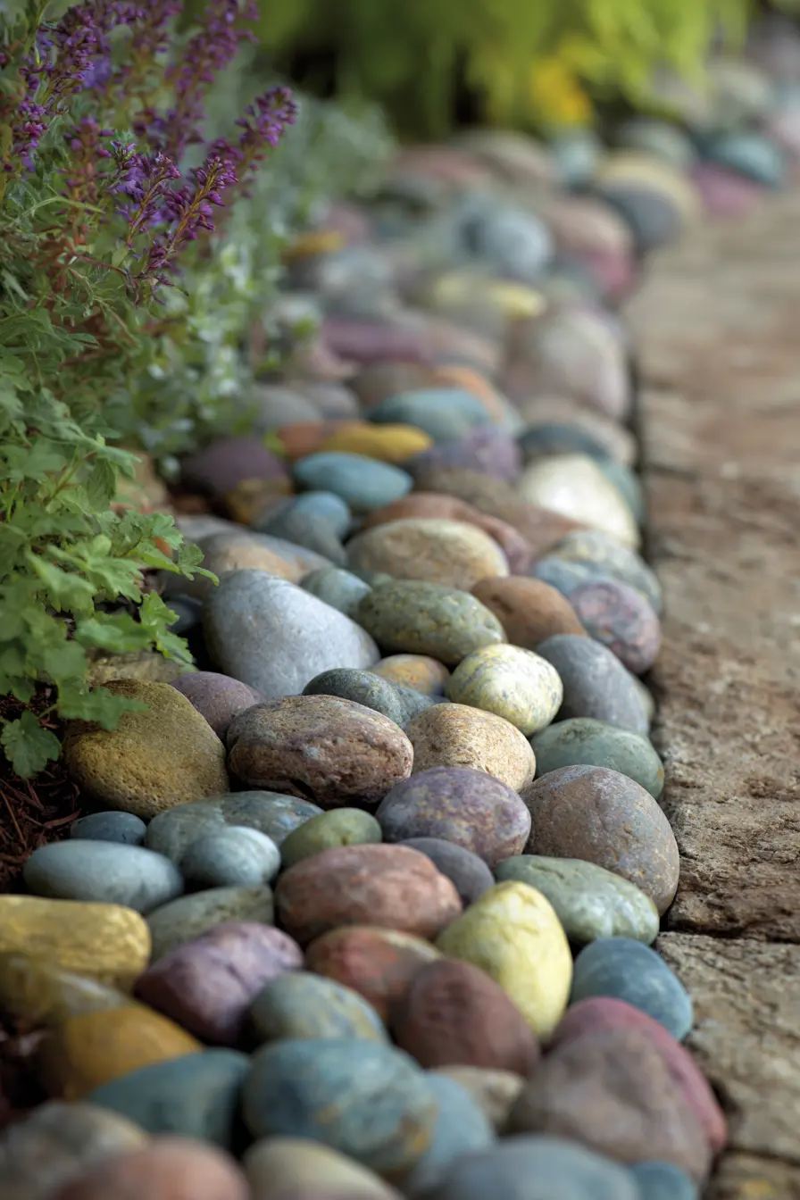 Colorful River Rock Border with Natural Charm