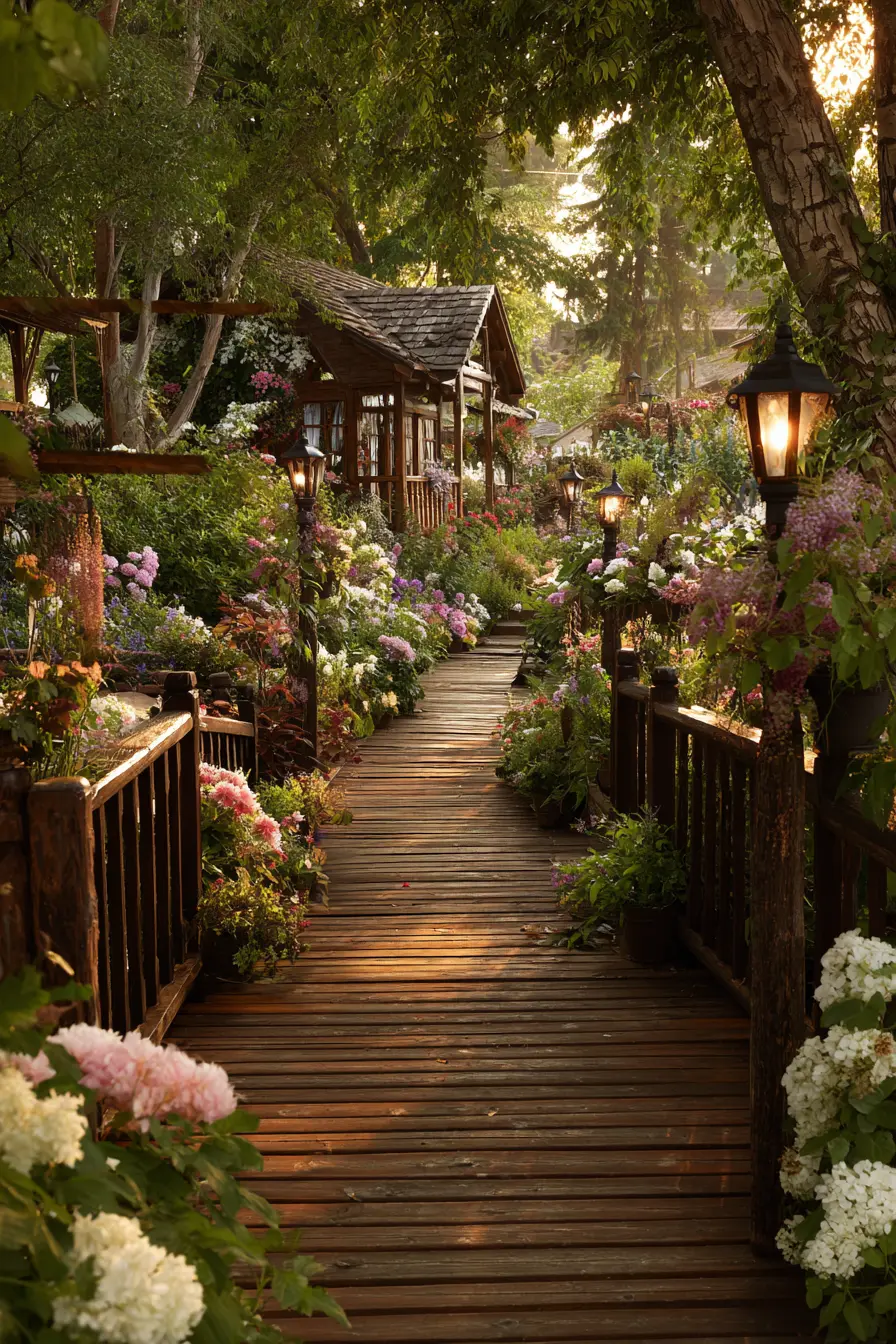 Wooden Walkway with Garden Charm