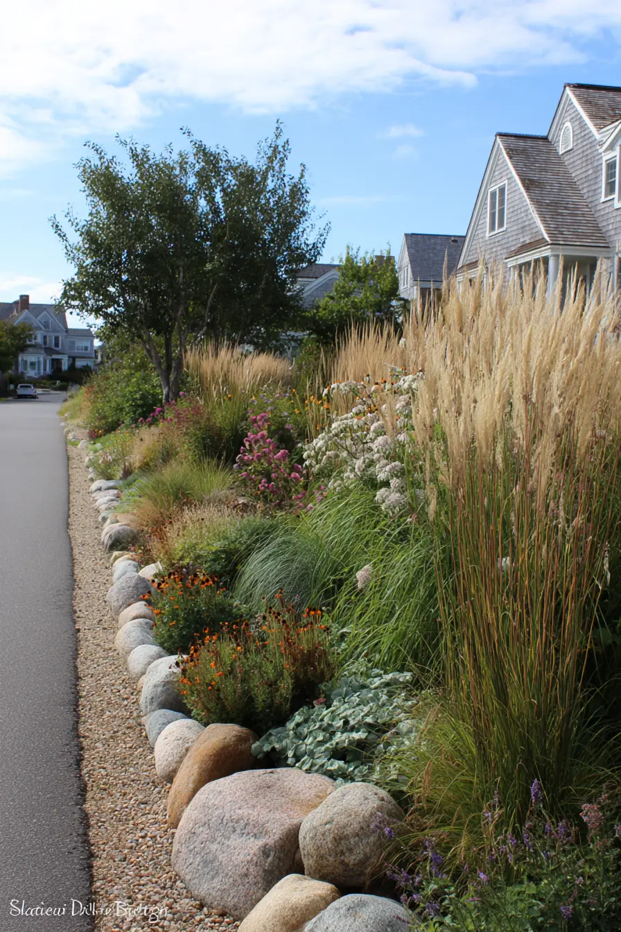 Driveway Island with Coastal Grasses and Wildflowers