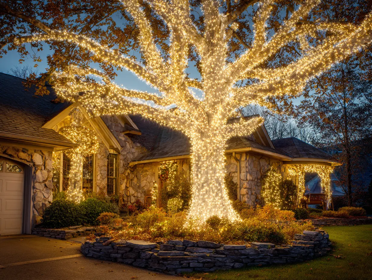 Drape Fairy Lights on Trees for a Sparkling Effect