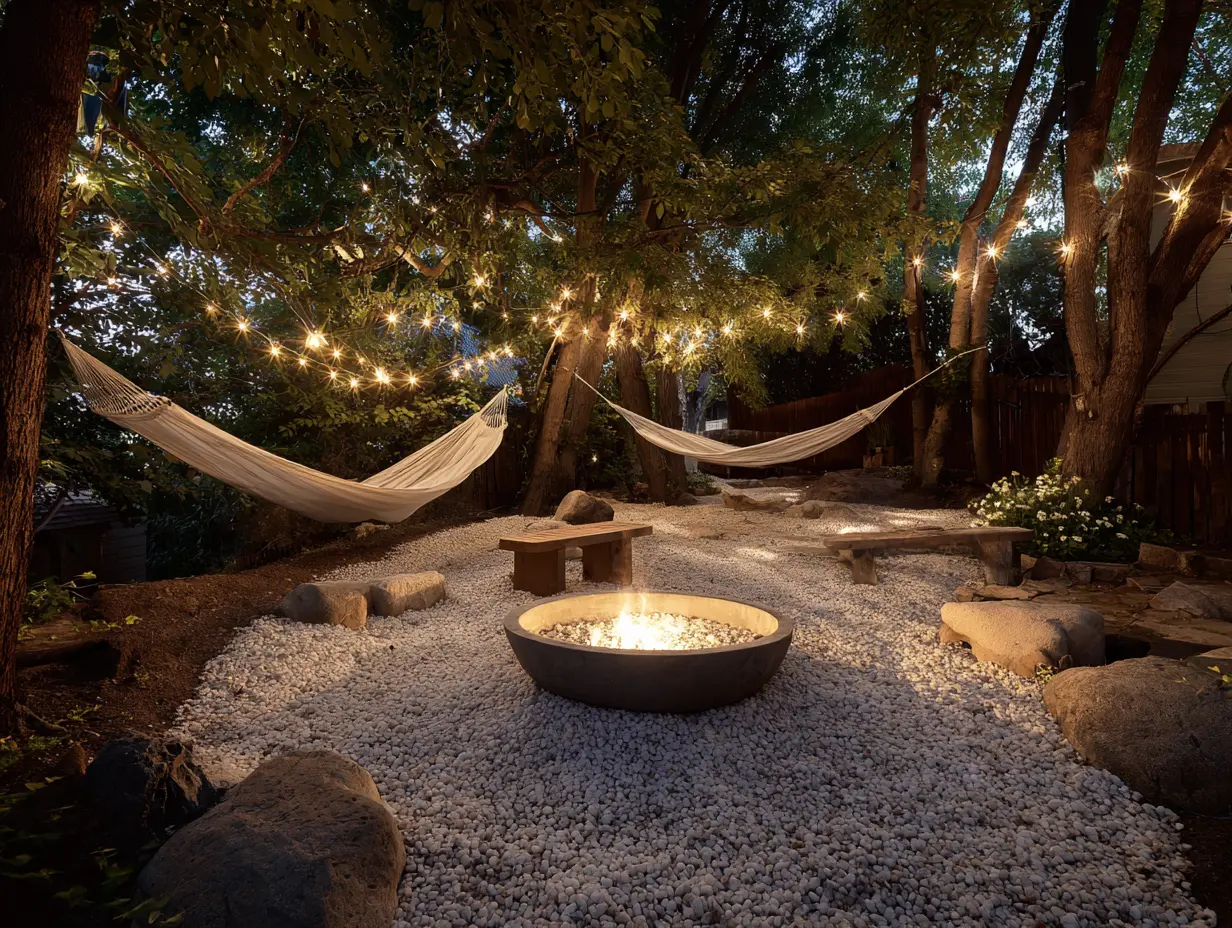 Hang a Pair of Hammocks Next to the Fire Pit for Lounging