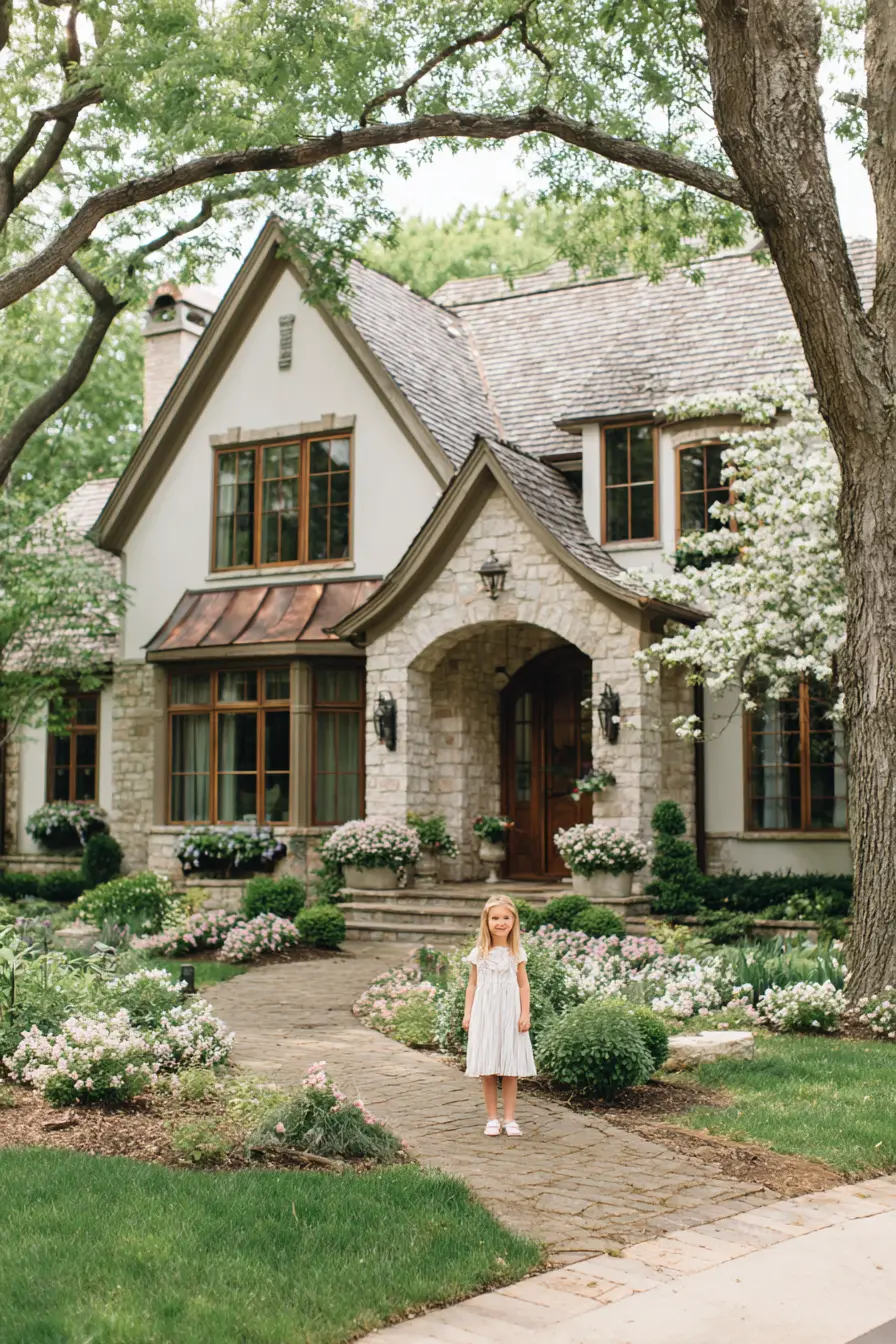 Stone Facade with Warm Copper Accents