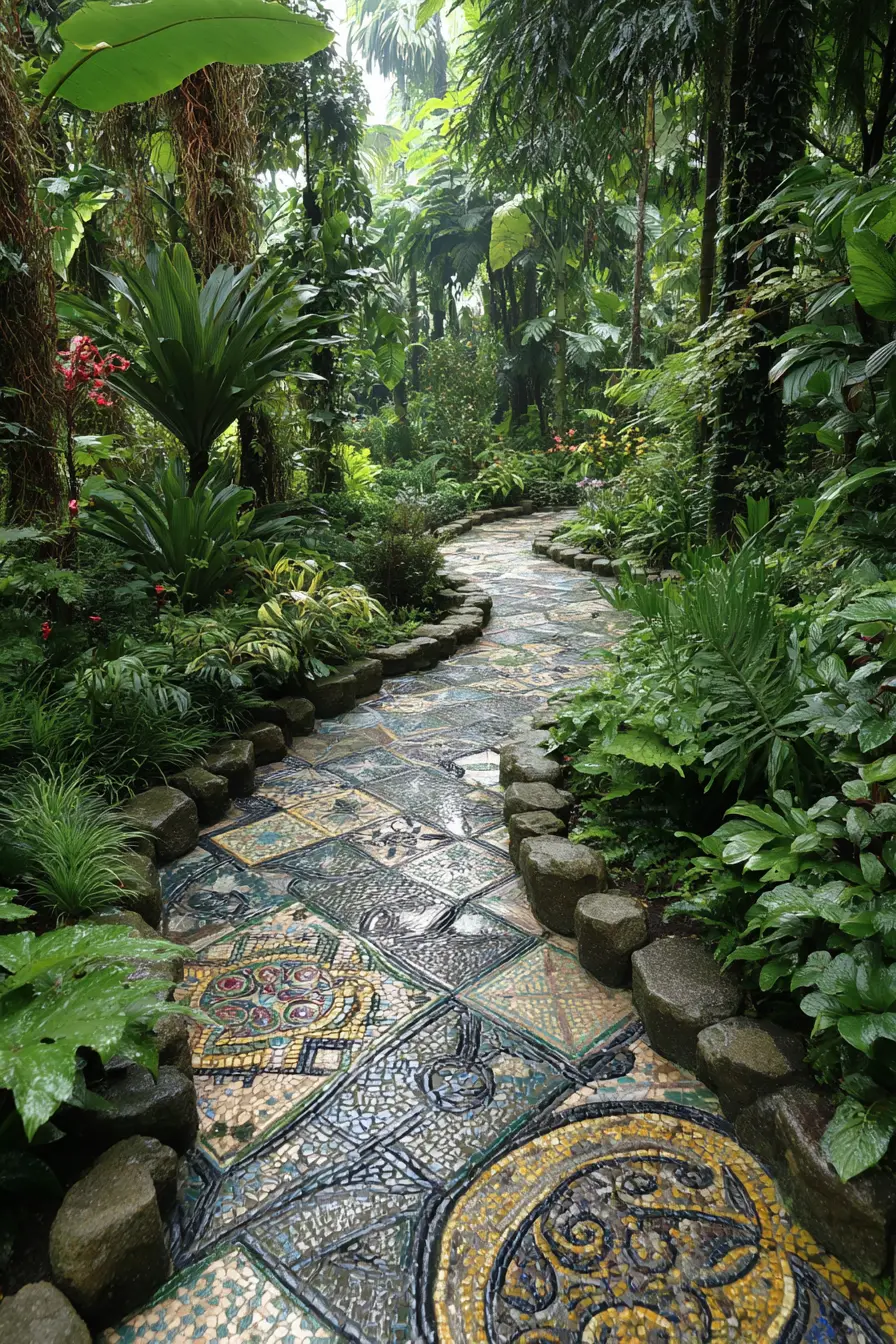 Mosaic Pathway in a Tropical Garden