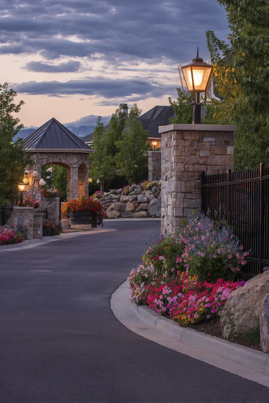 Elegant Stone Pillars with Garden Lighting