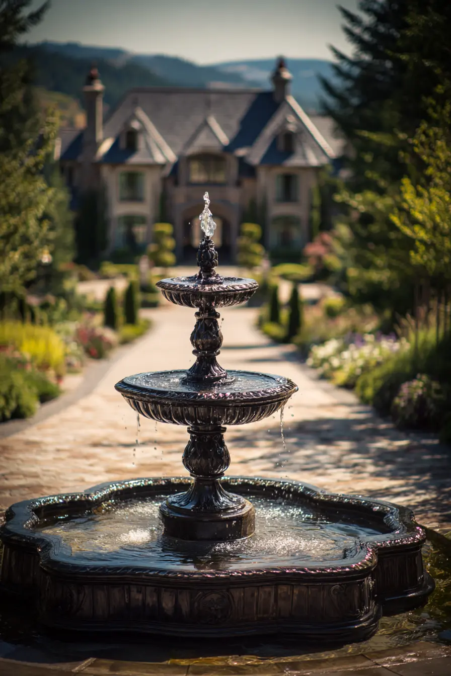 Shared Driveway with Fountain Centerpiece