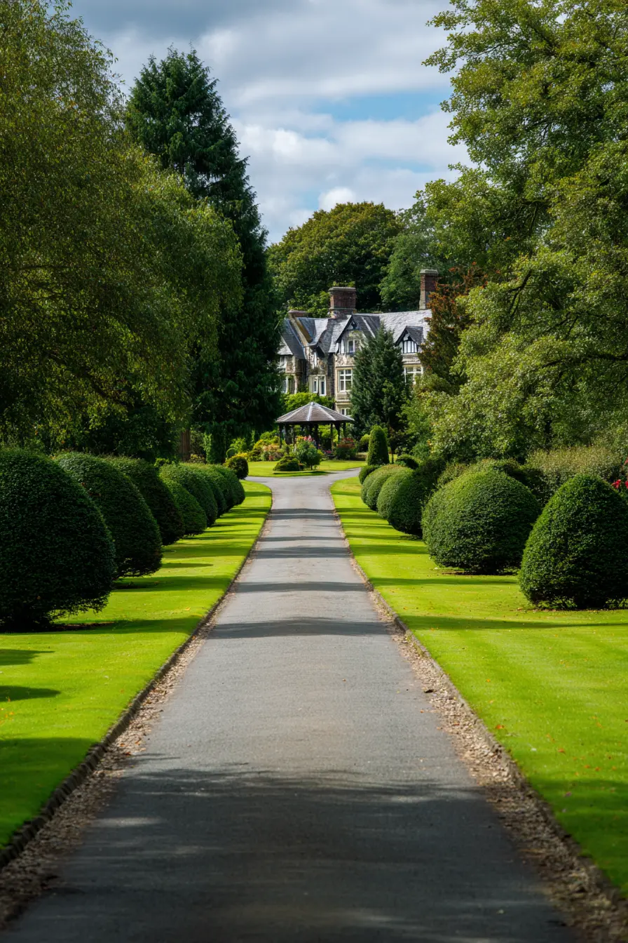 Long Driveway with Manicured Greenery