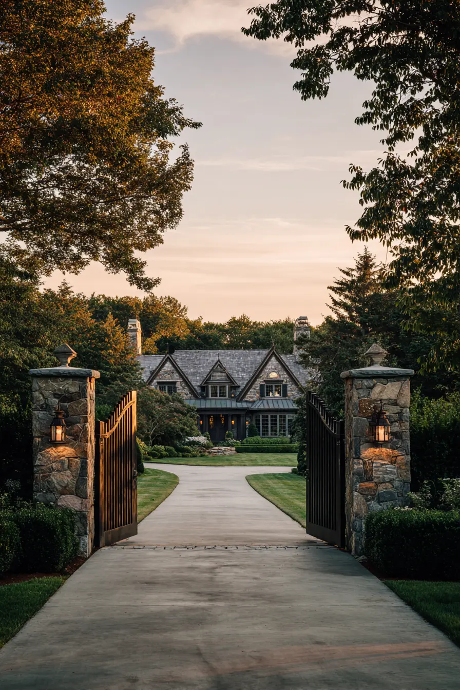 Elegant Ranch Driveway with Stone Gate