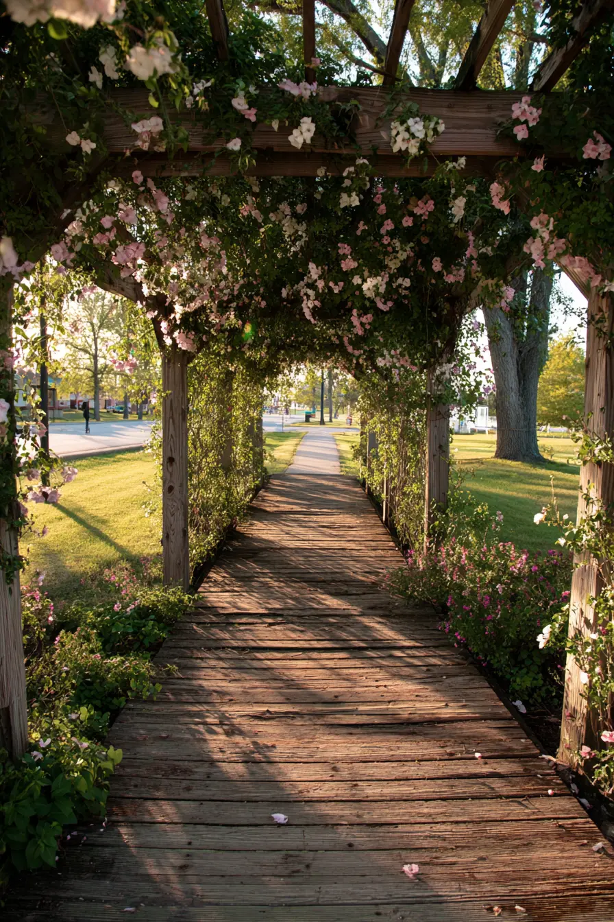 Blooming Pergola Tunnel for Natural Driveway Shade